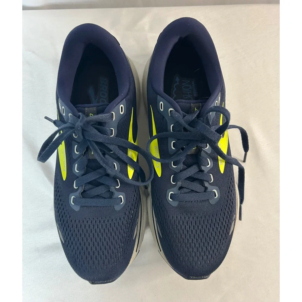Brooks Ghost 15 Mens Running Shoes Navy Blue Neon Yellow 1103931D429 Size 7.5 D